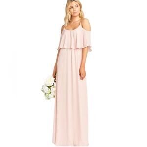 Show Me Your Mumu Caitlin Ruffle Maxi Dress Bridesmaid Dusty Blush Large NWT